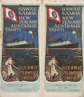 Oceanic Steamship Company :Hawaii, Samoa, New Zealand, Australia, Tahiti. [Brochure cover. ca 1900]