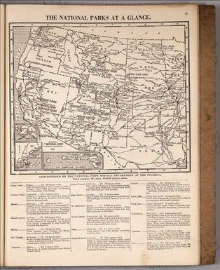 The National Parks at a glance. (to accompany) Official Paved Road and Commercial Survey of the United States. (with Text and 3 inset maps).