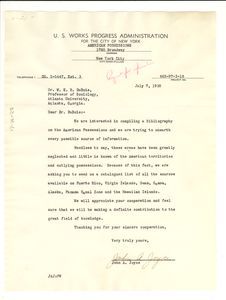 Letter from United States Works Progress Administration to W. E. B. Du Bois