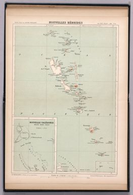 Nouvelle Hébrides. Nouvel atlas des colonies Françaises par Paul Pelet, 1889, No 19. A. Challamel, Éditeur, 5 rue Jacob, Paris. Gravé par R. Hausermann, Paris, Imp. Lemercier et Cie.