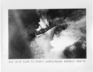 Japanese ship bombed and sinking