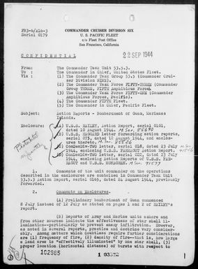 COMTASK-UNIT 53.5.3 - Forwarding of Aciton Reports on the Bombardments of Guam Island, Marianas