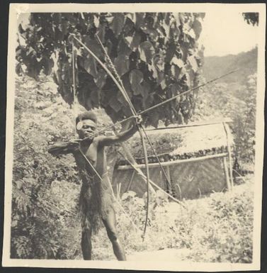 Man firing a bow and arrow, New Guinea, ca. 1936, 2 / Sarah Chinnery