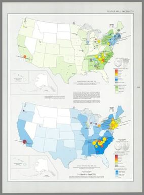 Employment : 1963 (SIC 22) / compiled from U. S. Bureau of the Census, Census of manufacturers: 1963, Washington, U. S. Govt. Print Off., 1966; and various State and national directories of manufacturers -- Value added : 1963 (SIC 22) / compiled from U. S. Bureau of the Census, Census of manufacturers: 1963, Washington, U. S. Govt. Print Off., 1966.