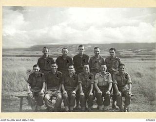 KELANOA, NEW GUINEA, 1944-02-25. MEMBERS OF "G" AND "I" BRANCH, 5TH DIVISION. IDENTIFIED PERSONNEL ARE: Q36789 PRIVATE C.E. SAIT (1); QX45492 CORPORAL H. WEST (2); Q37107 CORPORAL C.W. PRICE (3); ..