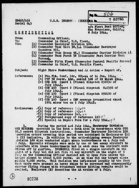 USS INGERSOLL - Report of Bombardment of Guam Island on 4 & 5 July 1944 and AA Action on 7/4/44 off Guam Is, Marianas