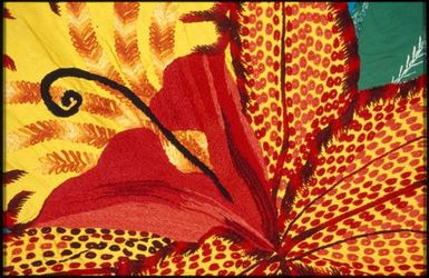 Tivaevae tataura, cattleya orchid pattern, by Parau Taruia (detail)