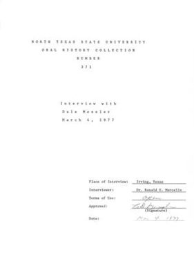 Oral History Interview with Dale Messler, March 4, 1977