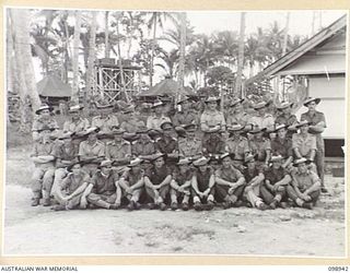 TOROKINA, BOUGAINVILLE, 1945-11-21. PERSONNEL OF HQ COMPANY, 42 LANDING CRAFT COMPANY. (FOR IDENTIFICATION OF 31 NAMED PERSONNEL REFER TO PROVISIONAL CAPTION OR NAME INDEX)