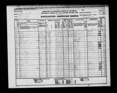 1940 Census - American Samoa - Manua County - ED 1-4