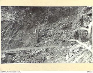 NEW GUINEA. 1944-07-09. A SECTION OF THE WAU-BULLDOG ROAD BETWEEN HERRING GORGE AND STEELE FALLS IN THE COURSE OF CONSTRUCTION