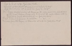 Data for itinerary (San Francisco to Manila, June 30 - July 26, 1905)
