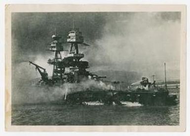 [Beached USS Nevada (BB-36) and USS Hoga (YT-146), December 7, 1941]