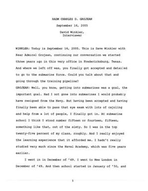Oral History Interview with Charles Grojean, September 16, 2005