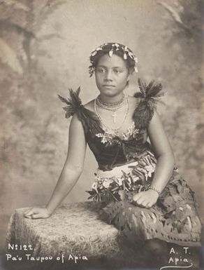 Portrait of Pa'u Taupou of Apia. From the album: Photographs of Apia, Samoa