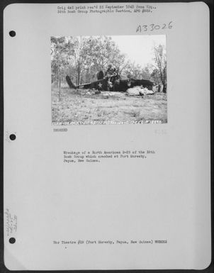 Wreckage of a North American B-25 of the 38th Bomb Group which crashed at Port Moresby, Papua, New Guinea. (U.S. Air Force Number 3A33026)