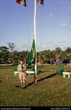 Matthew with flag post