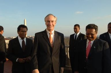 [Assignment: 48-DPA-02-25-08_SOI_K_Pres_Palau] Secretary Dirk Kempthorne [meeting at Main Interior] with government delegation from the Republic of Palau, [led by Palau President Tommy Remengesau. Secretary Kempthorne and President Remengesau discussed, among other subjects, the possibility of creating a National Heritage Area on the Palau island of Peleliu, along with the upcoming Review of the Palau-U.S. Compact of Free Association.] [48-DPA-02-25-08_SOI_K_Pres_Palau_IOD_1129.JPG]