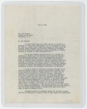 [Letter from Isaac H. Kempner to Sam Rayburn, July 9, 1949]
