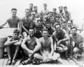 Wewak, New Guinea. May 1945. Members of the crew of minesweeper/corvette HMAS Dubbo after amphibious operations on Wewak Peninsula