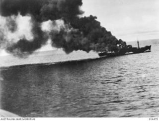 Bismarck Sea, Papua - New Guinea. 1943-03. During the Battle of the Bismarck Sea in which the Japanese suffered heavy losses while attempting to reinforce their garrison at Lae, a RAAF Beaufighter ..