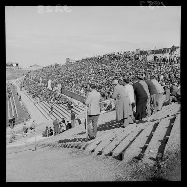 Crowd before a rugby game between Fiji and the New Zealand Maoris at Athletic Park, Wellington