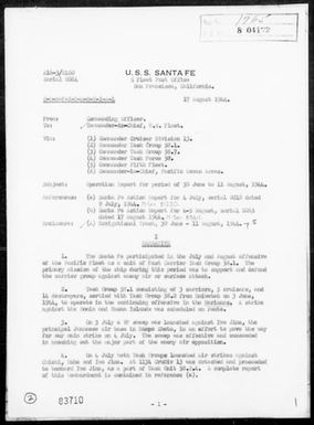 USS SANTA FE - Rep of Ops in the Bonin, Marianas & Palau Is, 6/30/44 to 8/11/44