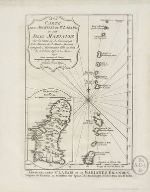 ["Carte de l'Archipel de St. Lazare ou les Isles Marianes [Material cartográfico] = Archipelagus St. Lazari of de Marianes Eilanden", "Archipelagus St. Lazari of de Marianes Eilanden"]