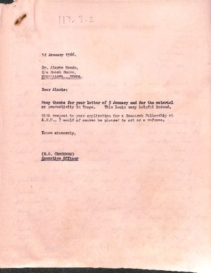 Letter from Alaric Maude to Ron Crocombe and reply