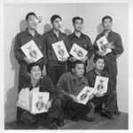 Shown here are a group of wounded Nisei veterans of the 100th Battalion and 442nd Infantry Combat Team, being hospitalized