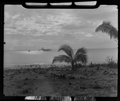 Akaiami beach, Aitutaki, Cook Islands, showing TEAL (Tasman Empire Airways Limited) Flying boat