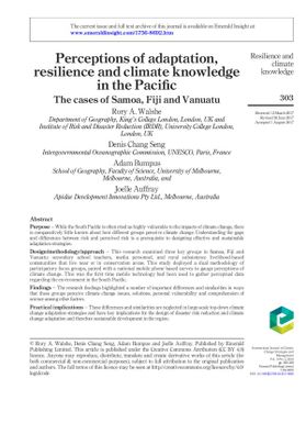 Perceptions of adaptation, resilience and climate knowledge in the Pacific : The cases of Samoa, Fiji and Vanuatu