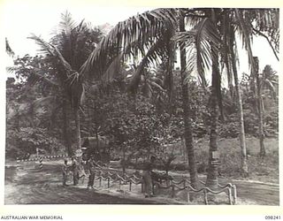 RABAUL, NEW BRITAIN. 1945-10-25. JAPANESE SOLDIERS AT WORK BEAUTIFYING THE 11 DIVISION PROVOST COMPANY AREA AT THE MALAGUNA ROAD BLOCK