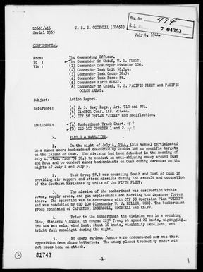 USS COGSWELL - Report of Minor Shore Bombardment of Guam Island, Marianas on Night of 7/4/44