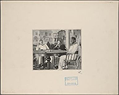 Robert Louis Stevenson and King Kalakua of the Kingdom of Hawaii and one other person seated at a table