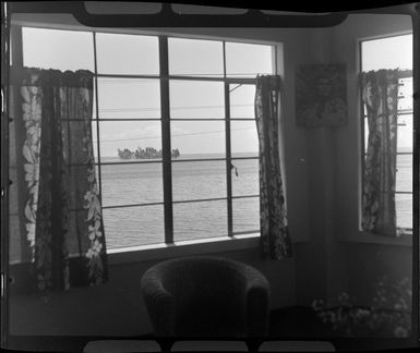 Interior view from Grand Hotel, Tahiti, looking out to the lagoon