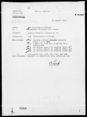 USS GRIDLEY - Report of AA Action Southeast Of the Bonin Islands on 8/5/44, & Bombardment of Guam Is on 7/10/44