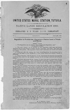 Native Lands Regulation 1900, Order No. 4, Regulation to Prohibit the Alienation of Native Land In Tutuila and Manua.