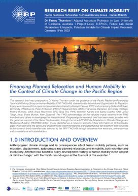 Research Brief on Climate Mobility - Pacific Resilience Partnership: Technical Working Group Human Mobility