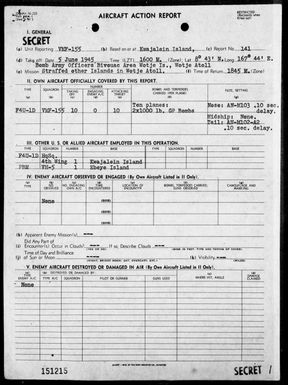 VMF-155 - ACA Reports Nos. 141-142 - Air operations against the Marshall Islands, 6/5-19/45