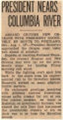 President Nears Columbia River. Northwest History. Taxes (Cont'd), Teachers, Textile Manufacturing, Theatres, Tourists and Visitors. Tourists and Visitors, 1931 to 1936.