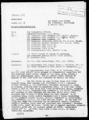 USS PREBLE - Rep of the Rescue of Survivors & Attempted Salvage of USS PERRY off Angaur Is, Palau Is on 9/13/44