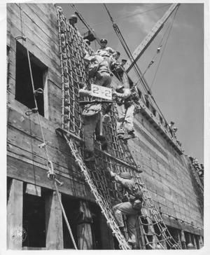 Troops Climbing Rope Ladder During Maneuvers in WWII