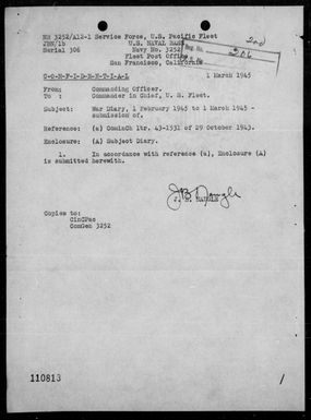 COM NAV BASE, PELELIU, PALAU IS - War Diary, 2/1-28/45