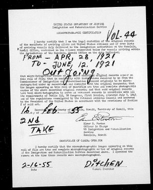 Volume 44: Immigration Service Forms, April 28, 1921 - June 12, 1921