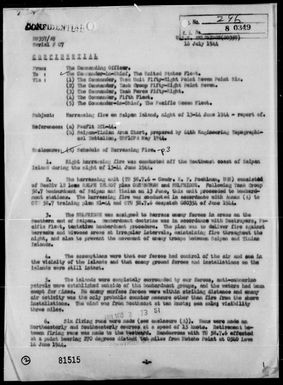 USS SELFRIDGE - Report of Harassing Fire on Saipan Is, Marianas, Night of 6/13-14/44