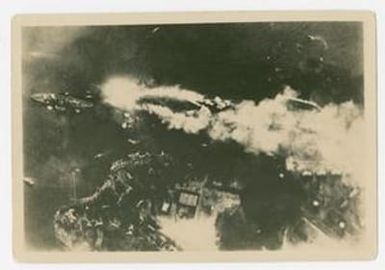 [Aerial Shot of a Smoking Battleship]