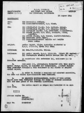 USS COLORADO - Report of Operations, Period 7/14/44 to 8/2/44 - Guam Tinian (Marianas) Operation