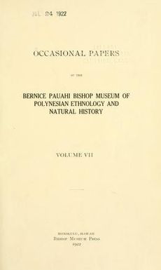 Occasional Papers of the Bernice Pauahi Bishop Museum of Polynesian Ethnology and Natural History