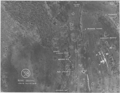 [Aerial photographs relating to the Japanese occupation of Buna-Gona region, Papua New Guinea, 1942-1943] [Allied air raids]. (47)